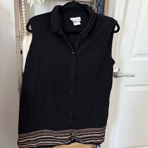 Jaclyn Smith Black Sleeveless Button-Front Top with Striped Hem
